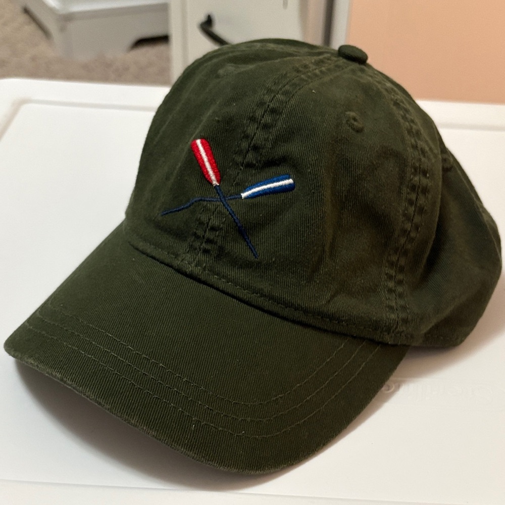 J. Crew Olive Green Cap with Red & Blue Oar Embroidery